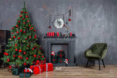 Dark Gray Wall Fireplace Christmas Backdrop - Layoris