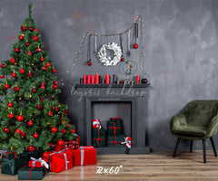 Dark Gray Wall Fireplace Christmas Backdrop - Layoris