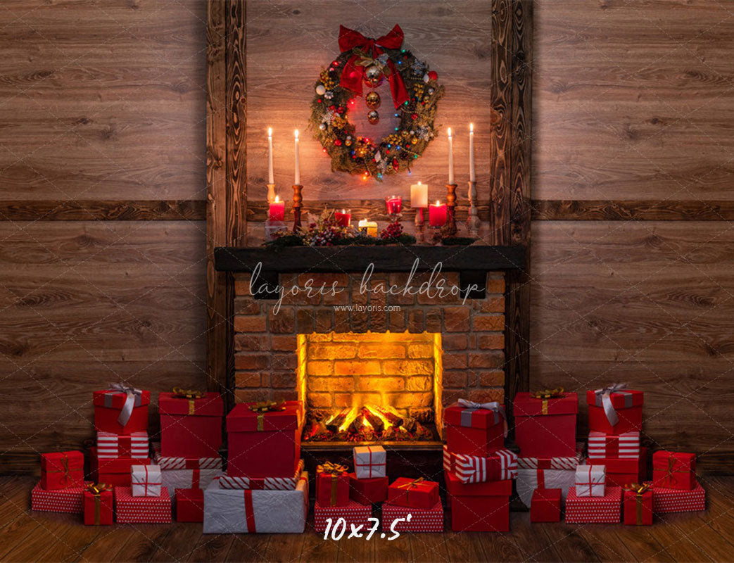 Wooden Gift Box Fireplace Christmas Backdrop - Layoris