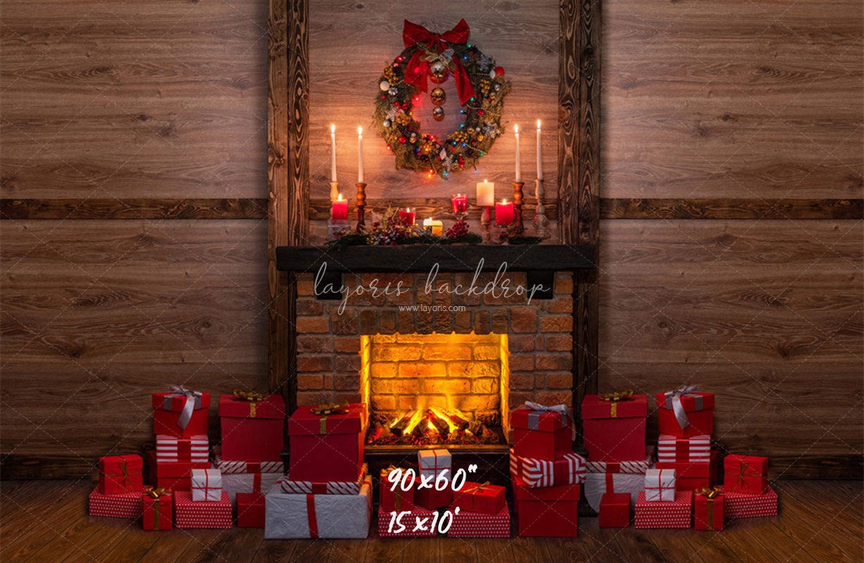 Wooden Gift Box Fireplace Christmas Backdrop - Layoris