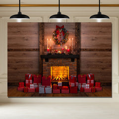 Layoris Wooden Gift Box Fireplace Christmas Backdrop