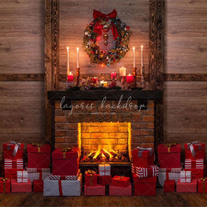 Wooden Gift Box Fireplace Christmas Backdrop - Layoris