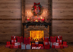 Wooden Gift Box Fireplace Christmas Backdrop - Layoris