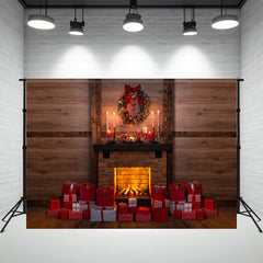 Layoris Wooden Gift Box Fireplace Christmas Backdrop
