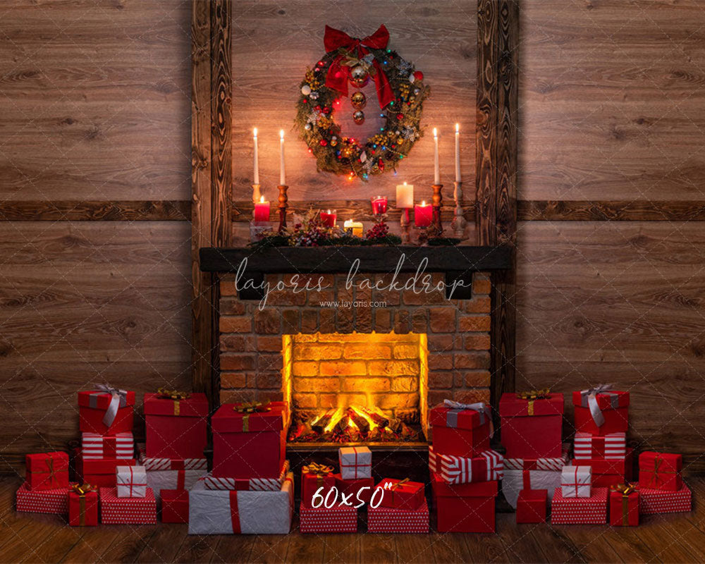 Wooden Gift Box Fireplace Christmas Backdrop - Layoris