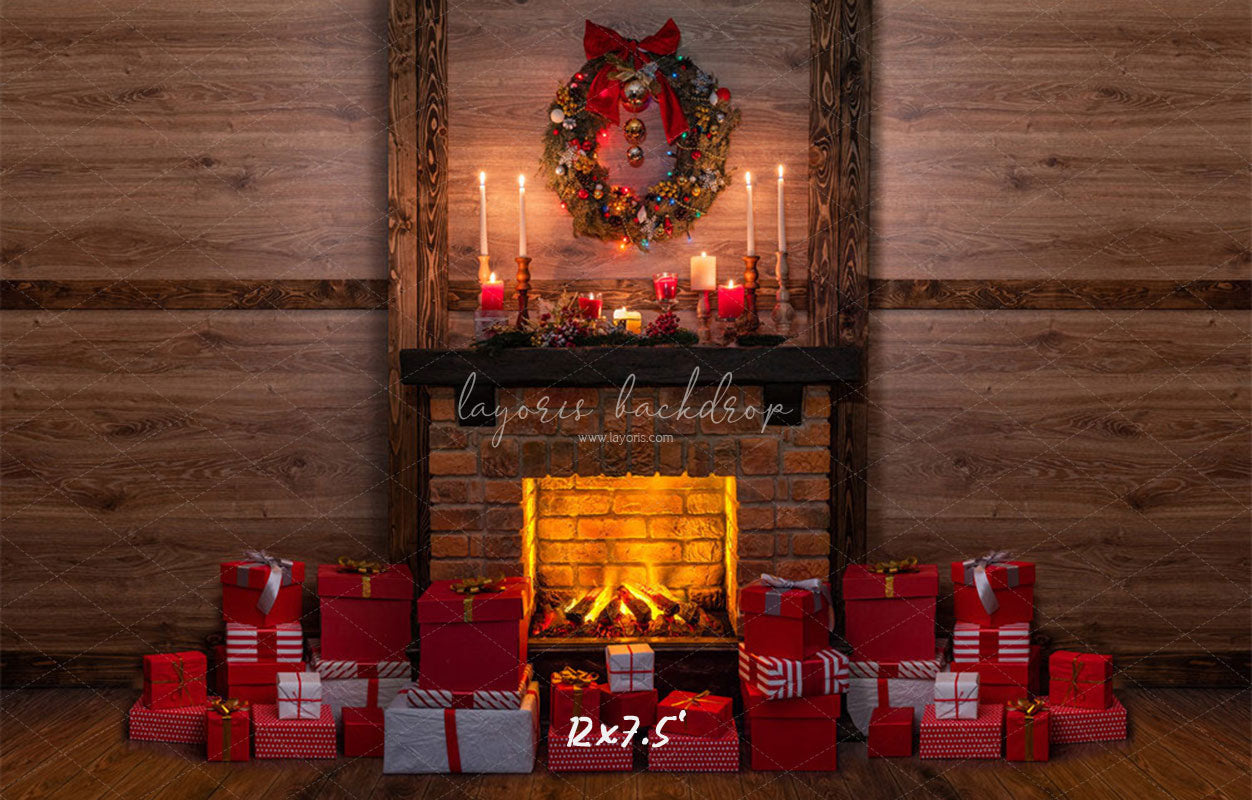 Wooden Gift Box Fireplace Christmas Backdrop - Layoris