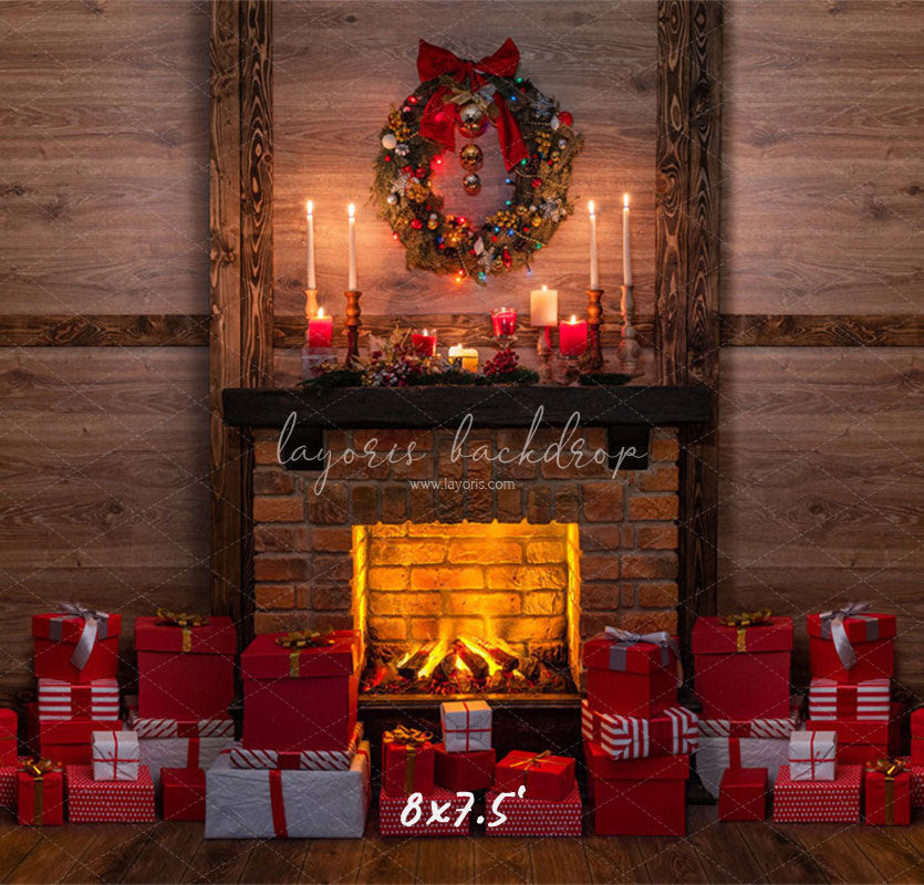 Wooden Gift Box Fireplace Christmas Backdrop - Layoris