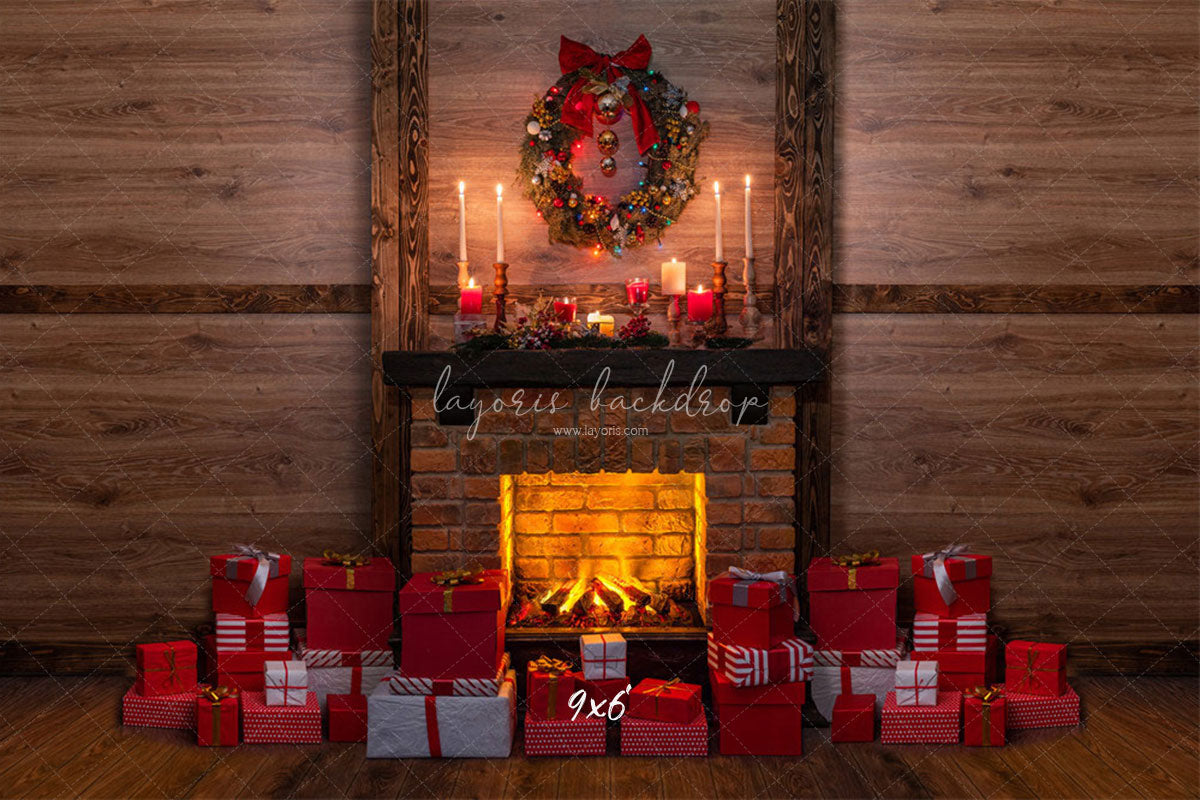 Wooden Gift Box Fireplace Christmas Backdrop - Layoris