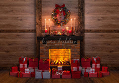 Wooden Gift Box Fireplace Christmas Backdrop - Layoris