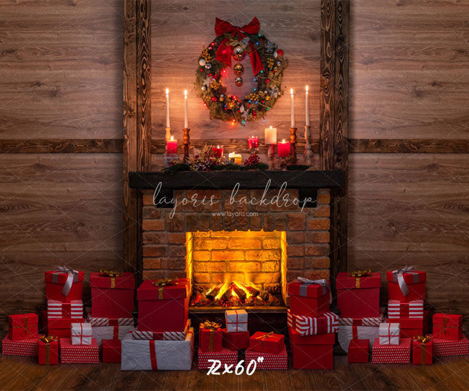 Wooden Gift Box Fireplace Christmas Backdrop - Layoris