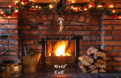Brick Fireplace Christmas Party Backdrop - Layoris