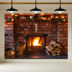 Layoris Brick Fireplace Christmas Party Backdrop