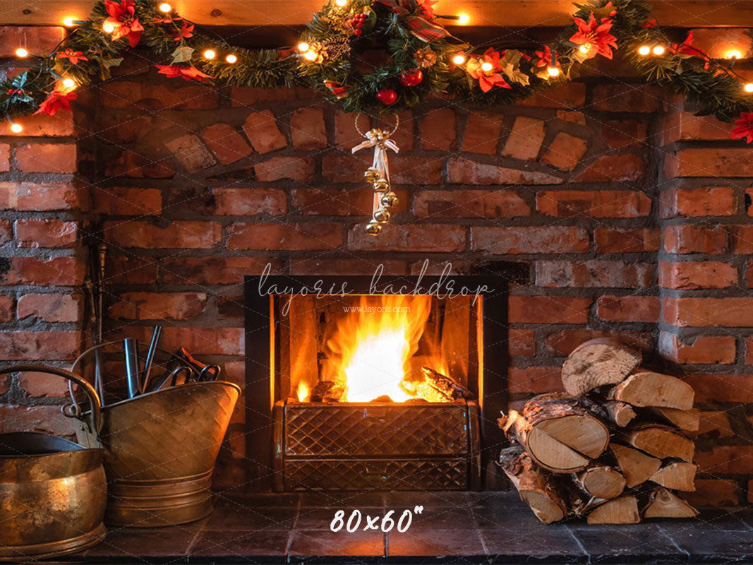 Brick Fireplace Christmas Party Backdrop - Layoris