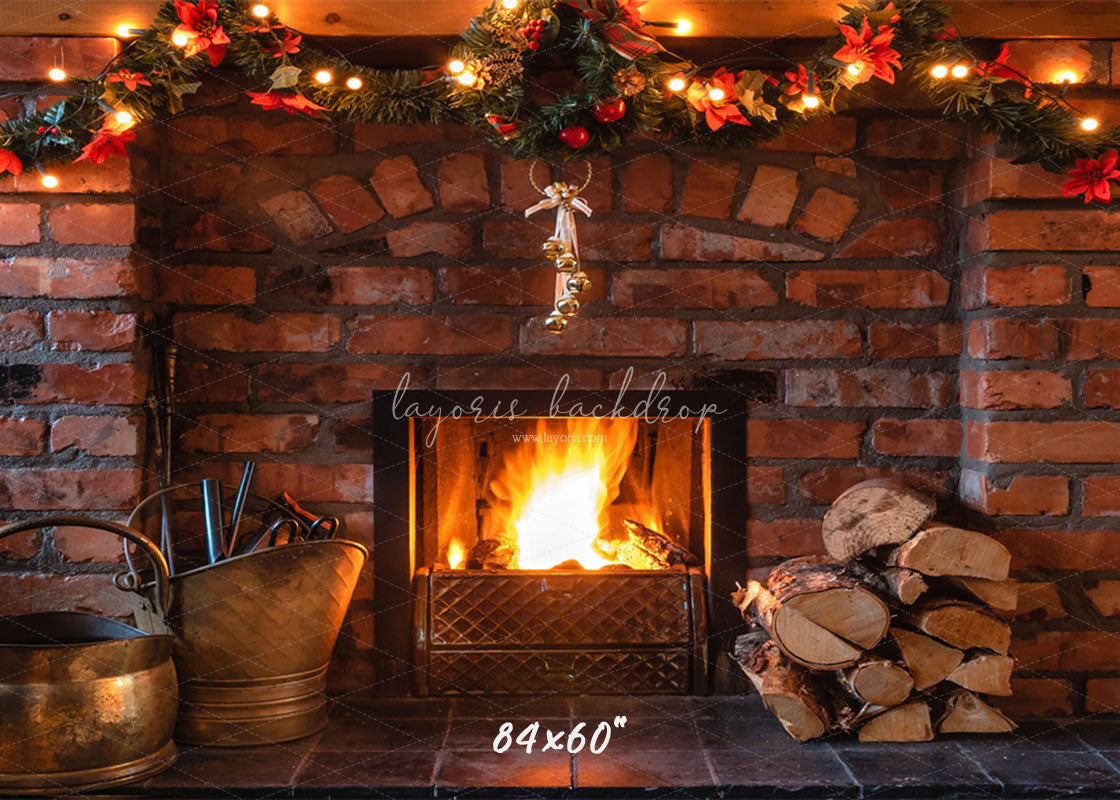 Brick Fireplace Christmas Party Backdrop - Layoris