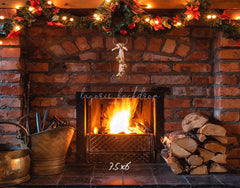 Brick Fireplace Christmas Party Backdrop - Layoris