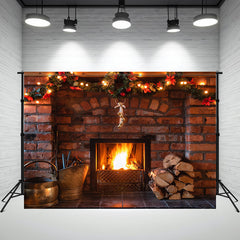 Layoris Brick Fireplace Christmas Party Backdrop