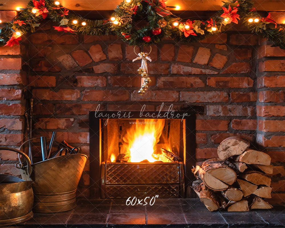 Brick Fireplace Christmas Party Backdrop - Layoris