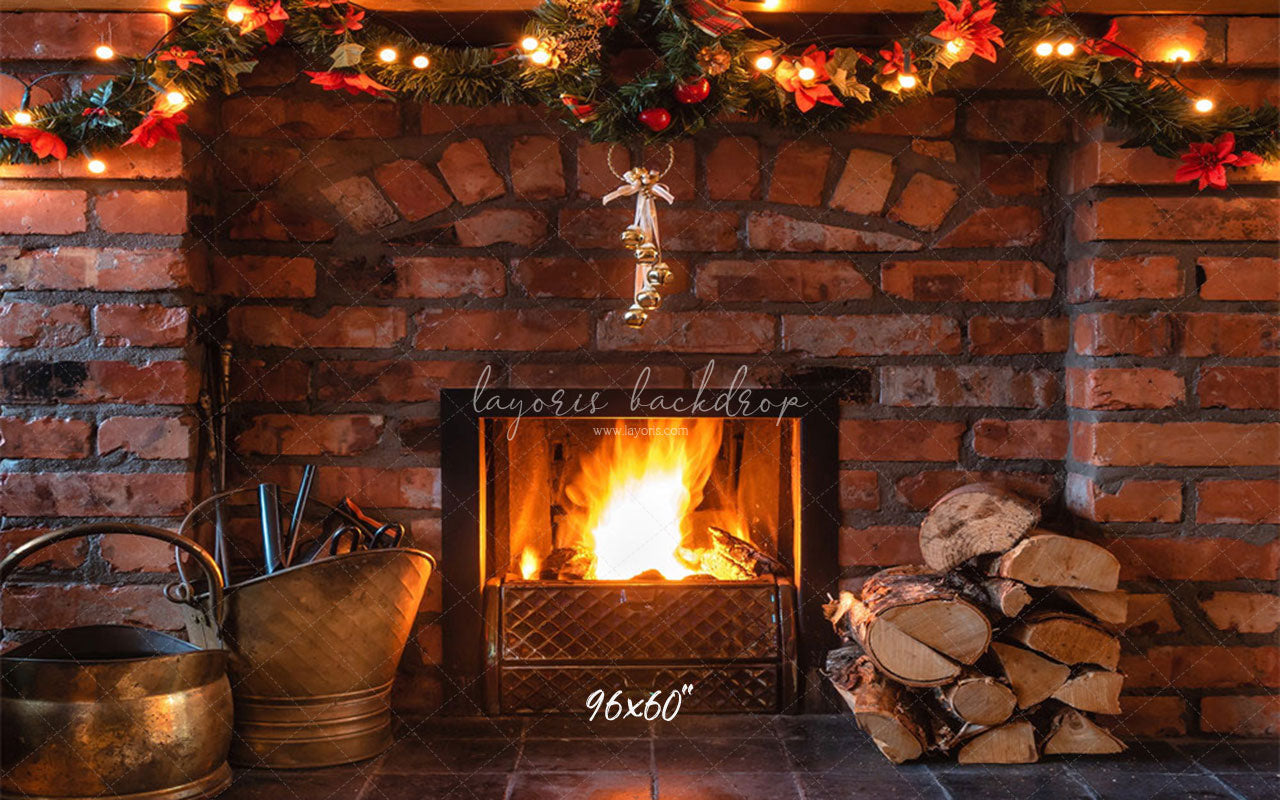 Brick Fireplace Christmas Party Backdrop - Layoris