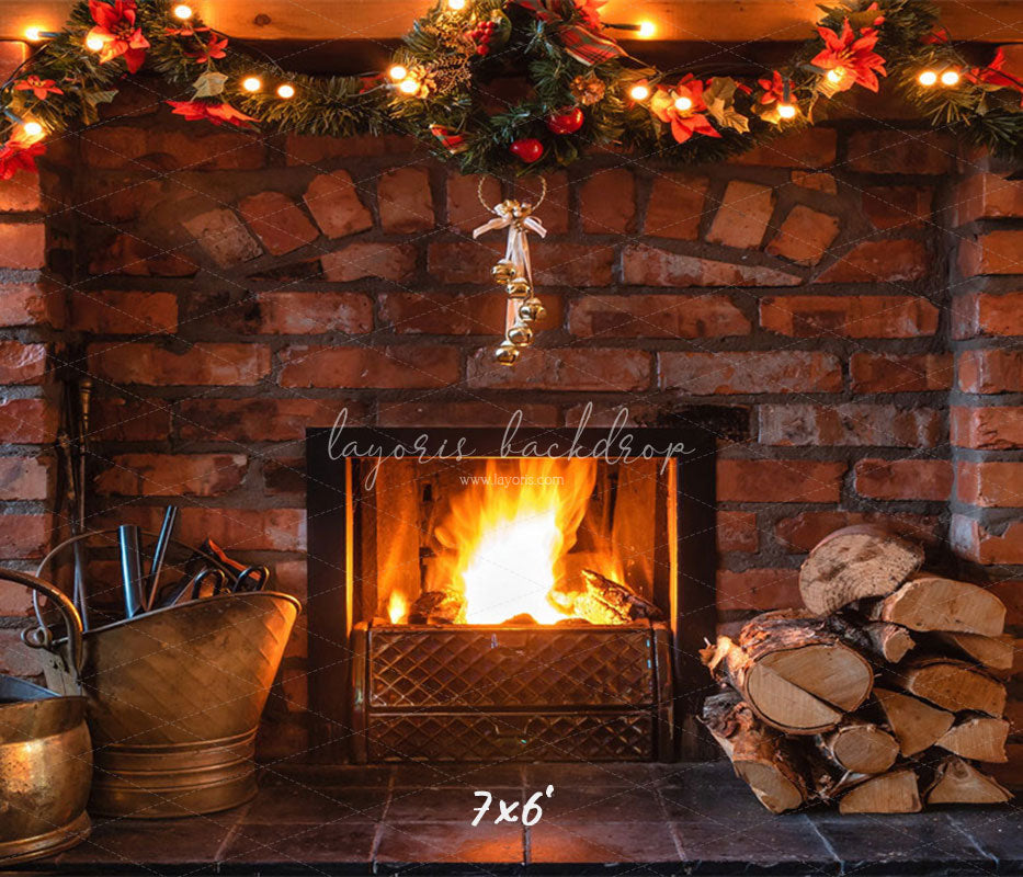 Brick Fireplace Christmas Party Backdrop - Layoris