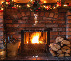 Brick Fireplace Christmas Party Backdrop - Layoris