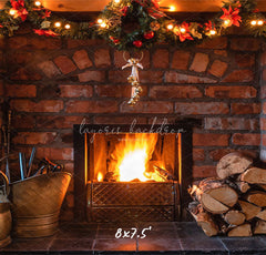 Brick Fireplace Christmas Party Backdrop - Layoris