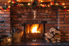 Brick Fireplace Christmas Party Backdrop - Layoris