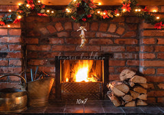 Brick Fireplace Christmas Party Backdrop - Layoris