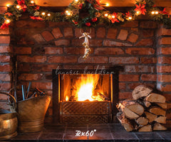 Brick Fireplace Christmas Party Backdrop - Layoris