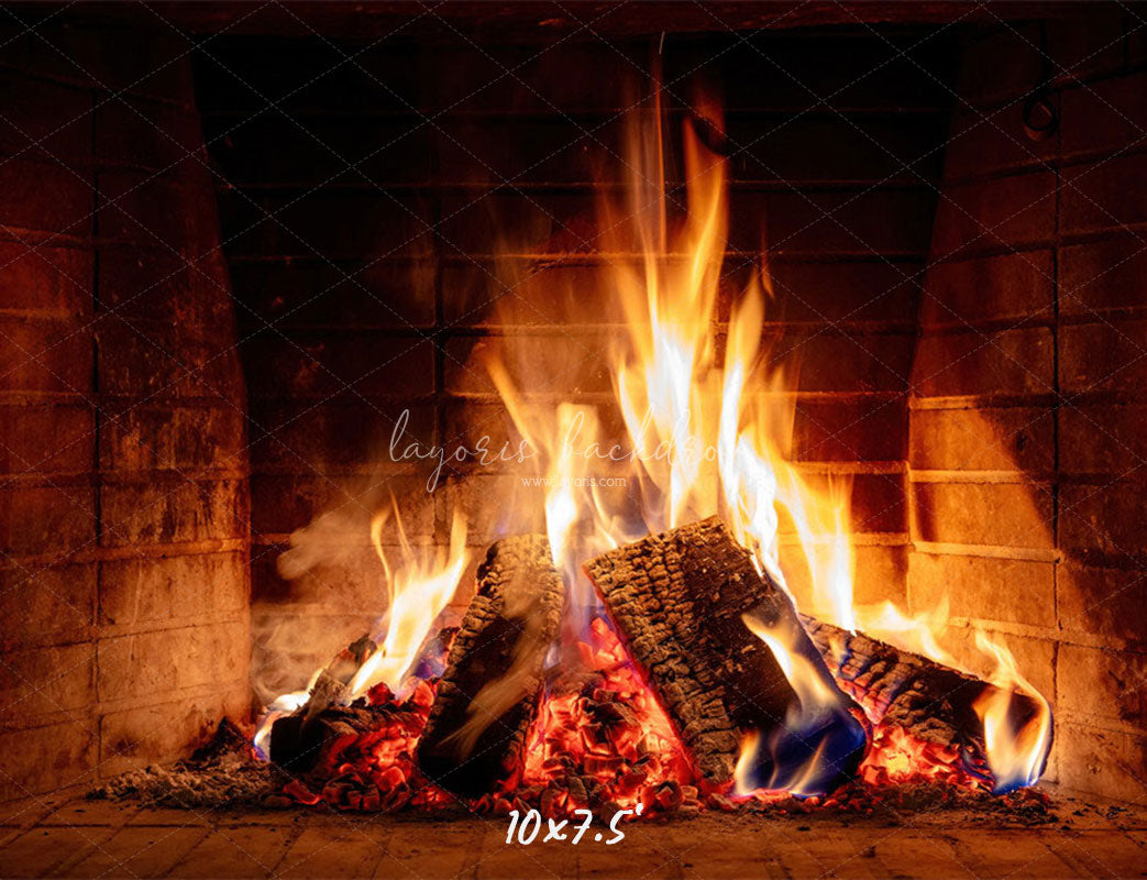 Burning Fireplace Christmas Party Backdrop - Layoris