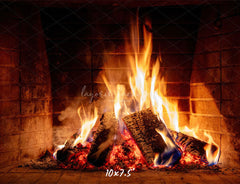 Burning Fireplace Christmas Party Backdrop - Layoris