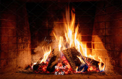Burning Fireplace Christmas Party Backdrop - Layoris