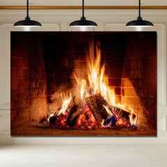 Layoris Burning Fireplace Christmas Party Backdrop