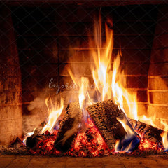 Burning Fireplace Christmas Party Backdrop - Layoris