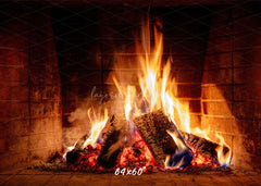 Burning Fireplace Christmas Party Backdrop - Layoris