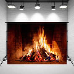 Layoris Burning Fireplace Christmas Party Backdrop