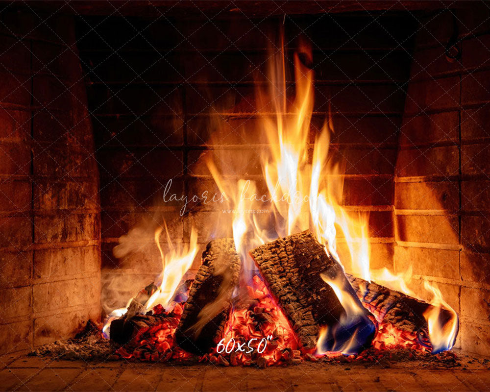 Burning Fireplace Christmas Party Backdrop - Layoris