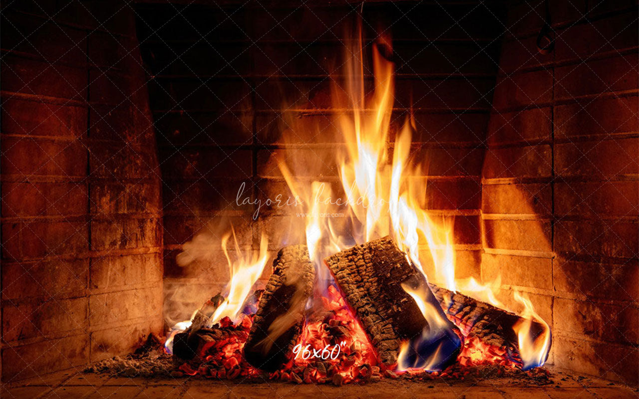 Burning Fireplace Christmas Party Backdrop - Layoris