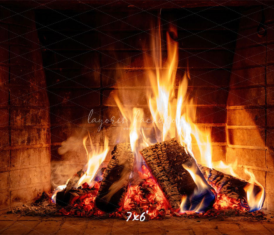 Burning Fireplace Christmas Party Backdrop - Layoris
