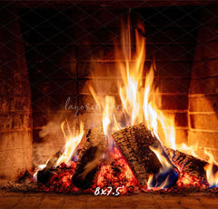 Burning Fireplace Christmas Party Backdrop - Layoris
