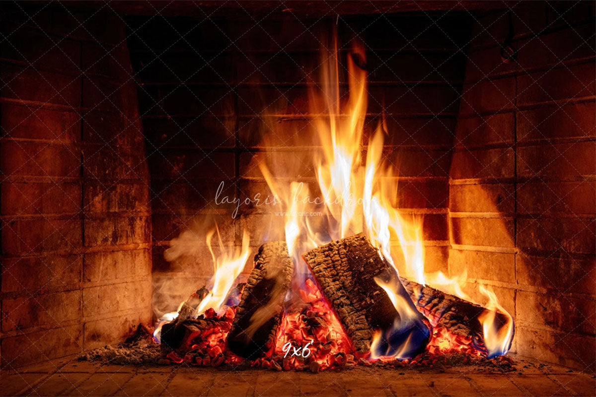 Burning Fireplace Christmas Party Backdrop - Layoris