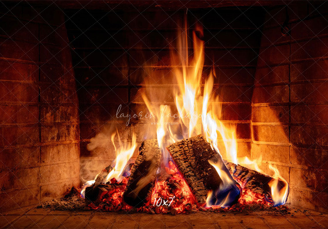 Burning Fireplace Christmas Party Backdrop - Layoris
