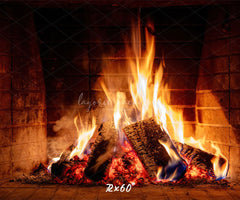 Burning Fireplace Christmas Party Backdrop - Layoris