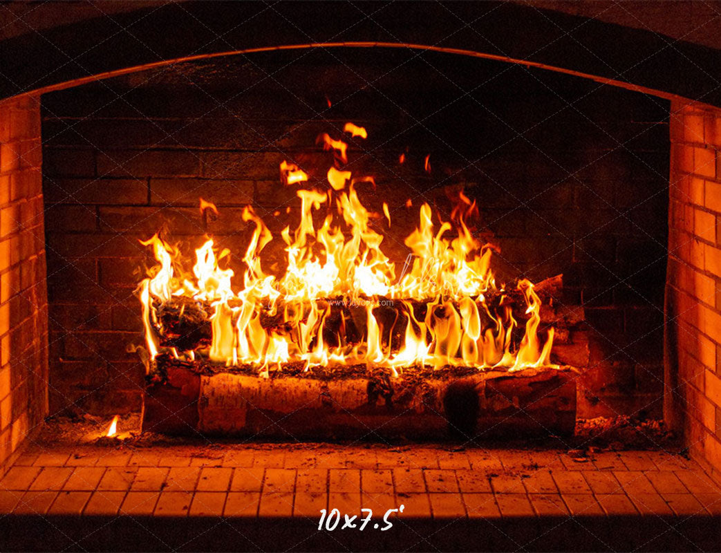 Burning Brick Fireplace Christmas Party Backdrop - Layoris