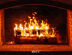 Burning Brick Fireplace Christmas Party Backdrop - Layoris