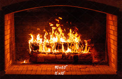 Burning Brick Fireplace Christmas Party Backdrop - Layoris
