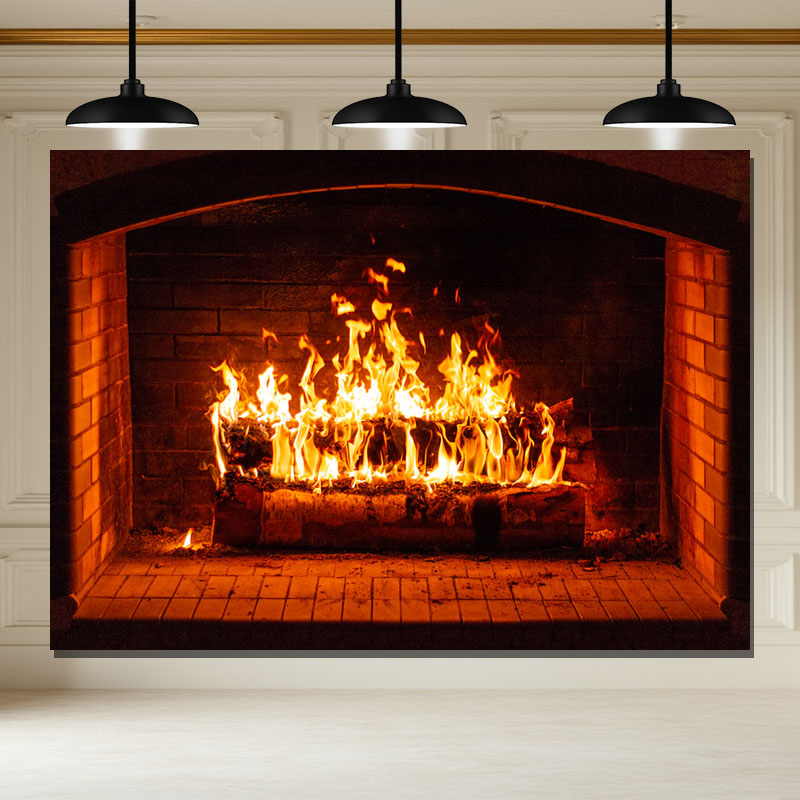 Layoris Burning Brick Fireplace Christmas Party Backdrop