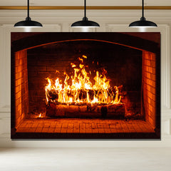 Layoris Burning Brick Fireplace Christmas Party Backdrop