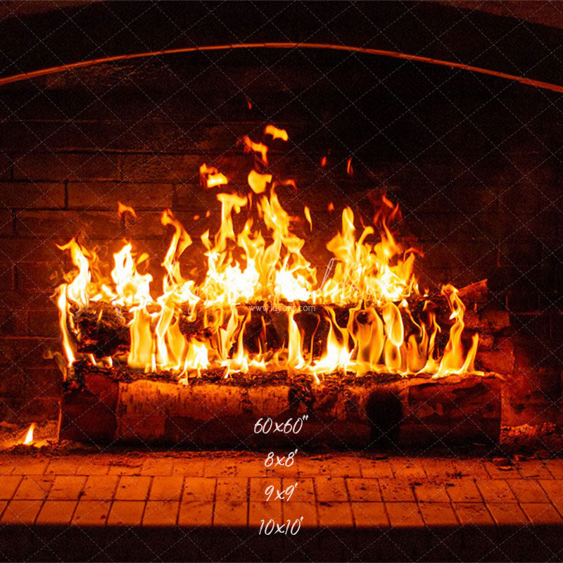 Burning Brick Fireplace Christmas Party Backdrop - Layoris