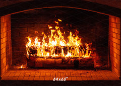 Burning Brick Fireplace Christmas Party Backdrop - Layoris