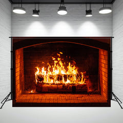 Layoris Burning Brick Fireplace Christmas Party Backdrop